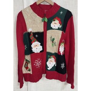 Vintage Tiara International Santa Christmas Sweater Women's XL Cardigan Ugly